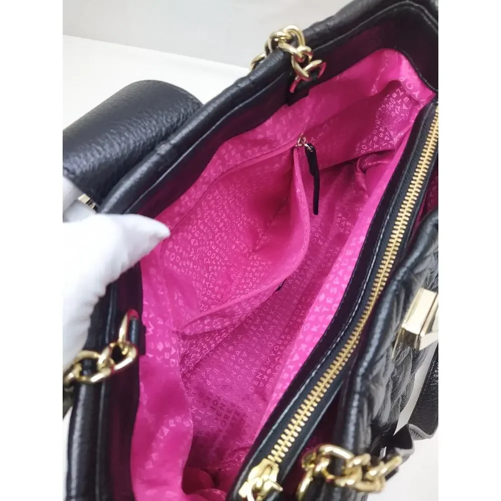 Kate Spade Black Leather Quilted Chain Strap Turnlock Satchel Shoulder Bag